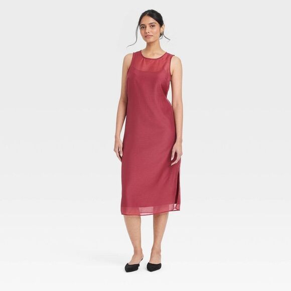 A New Day - Women's Sheer Organza Midi Shift Dress - A New Day Burgundy - Picture 1 of 3